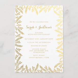50e Golden Jubileum White Gold Foil Leaves Kaart