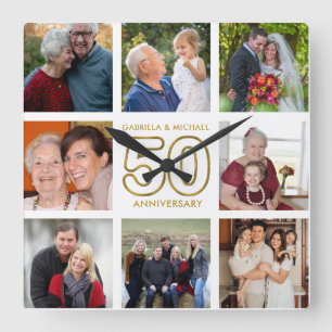 50e Golden Wedding Jubileum 8 Foto Collage Vierkante Klok