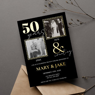 50e Golden Wedding Jubileum Dan en nu Folie Uitnodiging