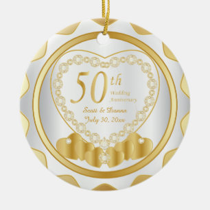 50e Golden Wedding Jubileum DIY-naam en -datum Keramisch Ornament