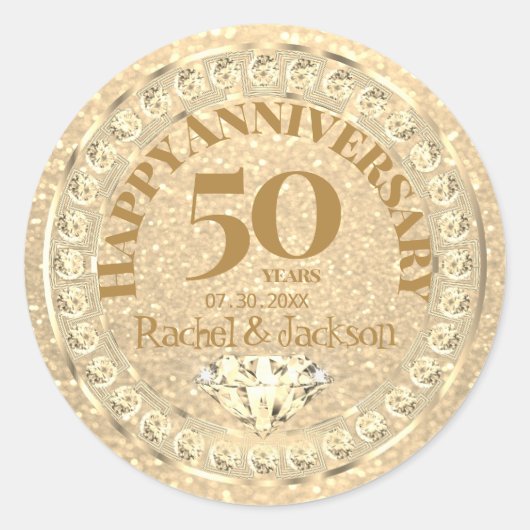 50e Golden Wedding Jubileum - Glitter Ronde Sticker (Voorkant)