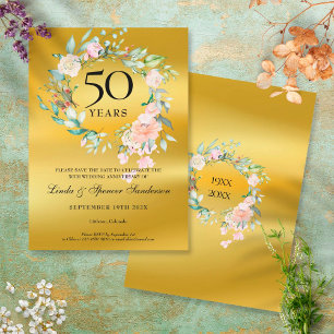 50e Golden Wedding Jubileum Gold Foil Floral Save The Date