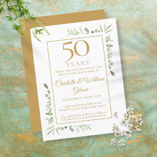 50e Golden Wedding Jubileum Greenery Uitnodiging Briefkaart