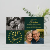 50e Golden Wedding Jubileum Groene Foto Folie Uitnodiging (Staand Voorkant)