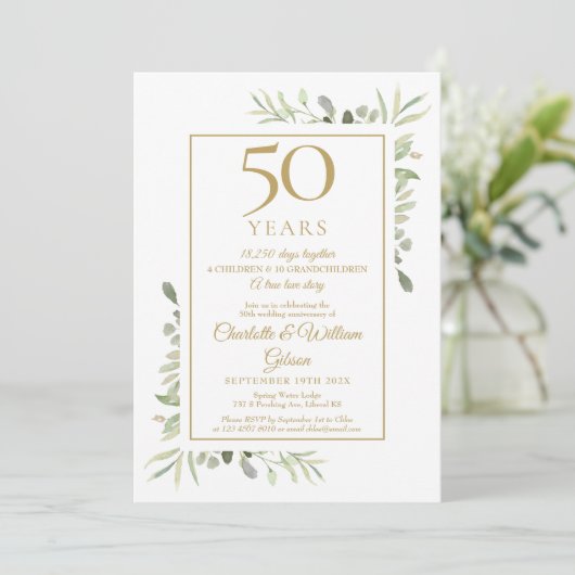 50e Golden Wedding Jubileum Memories Greenery Kaart (Staand voorkant)