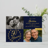 50e Golden Wedding Jubileum Navy foto Folie Uitnodiging (Staand Voorkant)