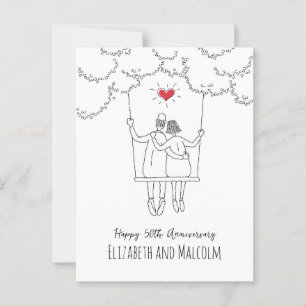 50e Golden Wedding Jubileum Red Heart Swing Briefkaart