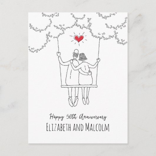 50e Golden Wedding Jubileum Red Heart Swing Briefkaart (Voorkant)