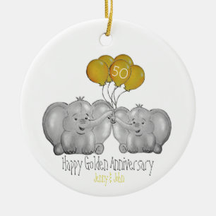 50e Golden Wedding Jubileum schattige olifant Keramisch Ornament