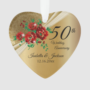 50e 💞 Goud Bloemen Bruiloft Jubileum Ornament