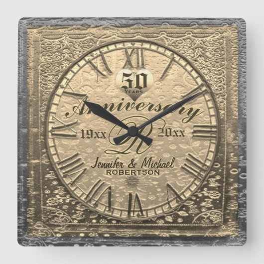 50e gouden bruiloft Jubileum  verhit Vierkante Klok (Voorkant)