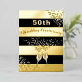 50e gouden bruiloft Jubileum zwart chique elegant Folie Uitnodiging (Staand Voorkant)