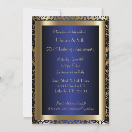 50e Gouden en Blauwe Huwelijksverjaardag Kaart (Achterkant)