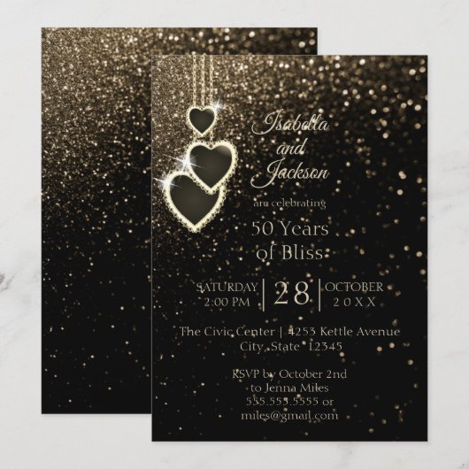 50e Gouden Glitter Jubileum Kaart (Voorkant / Achterkant)