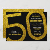 50e Gouden Glitter Verjaardag Uitnodiging (Voorkant / Achterkant)