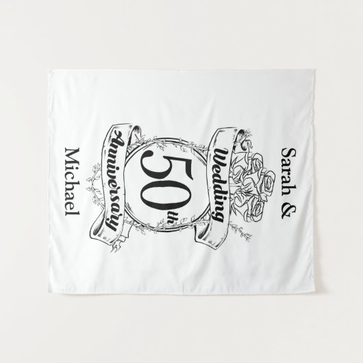 50e gouden huwelijksjubileum rozen wandkleed (Voorkant (horizontaal))