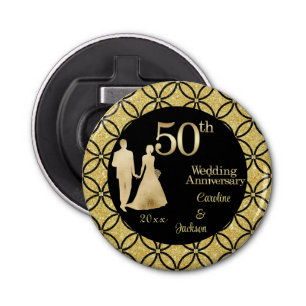 50e gouden paar bruiloft Jubileum glitter Button Flesopener