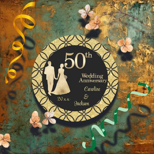 50e gouden paar bruiloft Jubileum glitter Ronde Sticker