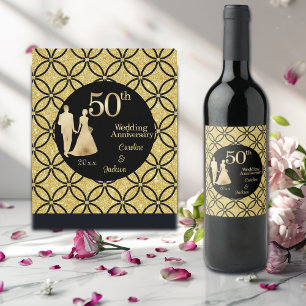 50e gouden paar bruiloft Jubileum glitter Wijn Etiket