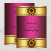50e gouden robijn roze 50e verjaardag uitnodiging (Voorkant / Achterkant)