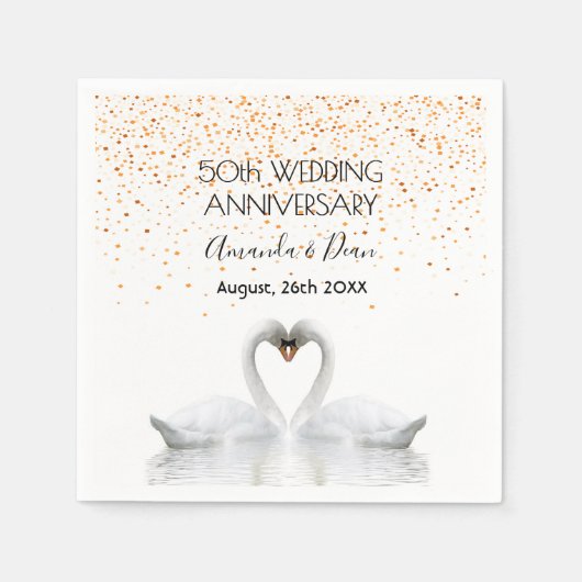 50e gouden trouwdag blanke zwanen houden van liefd servet (Voorkant)