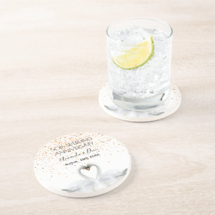 50e gouden trouwdag met witte zwanen zandsteen onderzetter