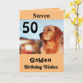 50e Gouden Verjaardag Wenst Schattigee Retriever Kaart (Gele Bloem)