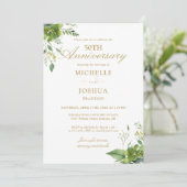 50e huwelijksjubileum groen bladgoud monogram kaart (Staand voorkant)