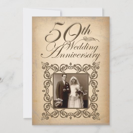 50e huwelijksjubileum vintage uitnodiging (Voorkant)