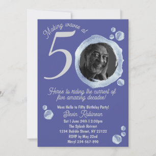 50e Indigo Blauwe Bellen Verjaardagsuitnodiging Kaart