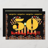 50e Invitation à la fête d'anniversaire SURPRISE (Devant / Derrière)