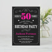 50e Invitation Anniversaire Chalet noir rose chaud (Debout devant)
