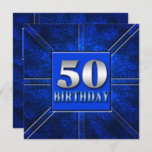 50e Invitation d'anniversaire - Blue/Silver (Devant / Derrière)