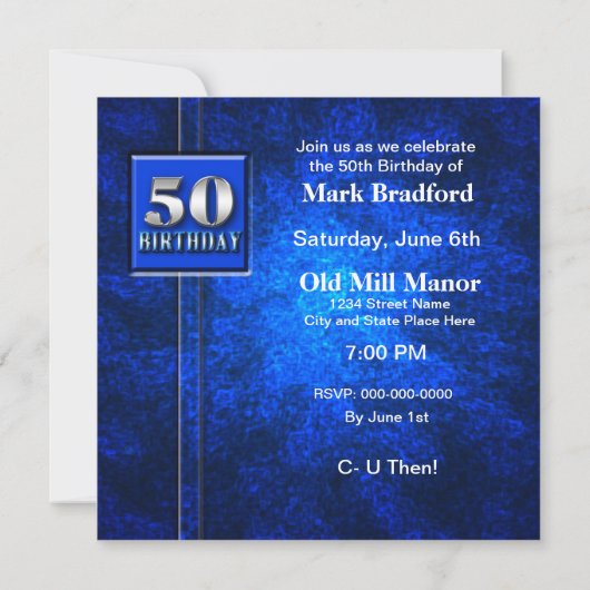 50e Invitation d'anniversaire - Blue/Silver (Dos)