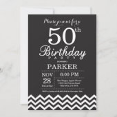 50e Invitation d'anniversaire Chevron noir et blan (Devant)