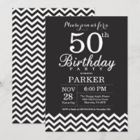 50e Invitation d'anniversaire Chevron noir et blan