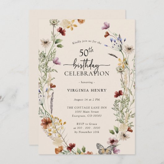 50e Invitation d'anniversaire floral (Devant / Derrière)