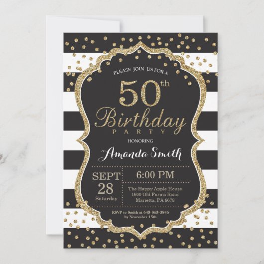 50e Invitation d'anniversaire. Parties scintillant (Devant)
