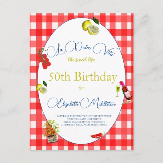 50e Invitation de thème italien citron rouge blanc (Devant)