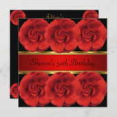 50e Invitation Red Roses Black Gold Fabulous (Devant / Derrière)