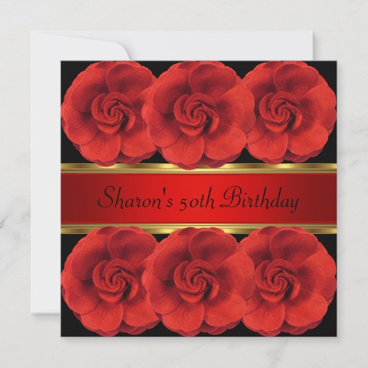 50e Invitation Red Roses Black Gold Fabulous (Devant)