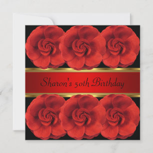 50e Invitation Red Roses Black Gold Fabulous