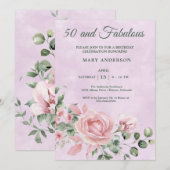 50e invitation rose à l'anniversaire (Devant / Derrière)