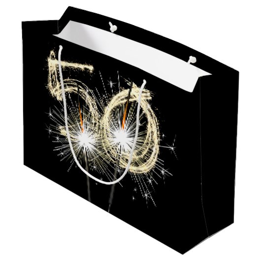 50e jaarsparklers op zwart groot cadeauzakje (Achterkant Gekanteld)