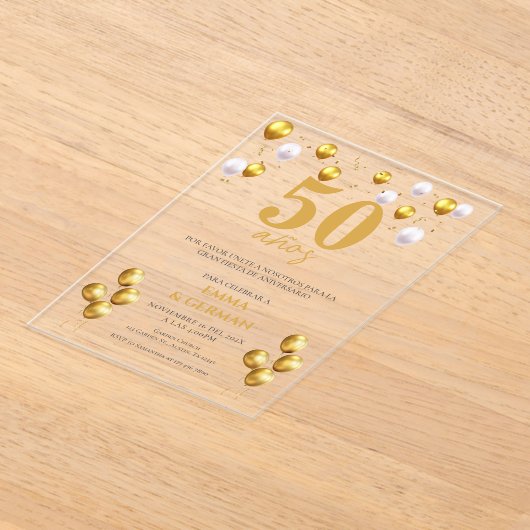 50e Jubileum Acryl Uitnodiging in het Spaans Acryl Uitnodigingen (Laagn)