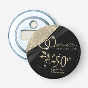 50e Jubileum / Birthday - zwart en goud Button Flesopener
