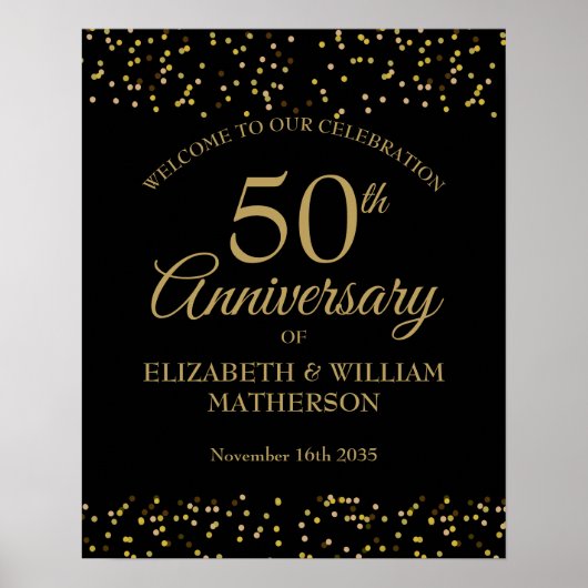 50e Jubileum Black Gold Dust Welcome Sign Poster (Voorkant)