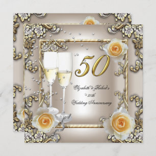 50e Jubileum bruiloft - Cream Gold Roos Silver Kaart