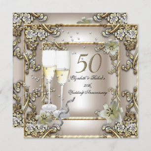 50e Jubileum bruiloft crème Gold Lily Kaart