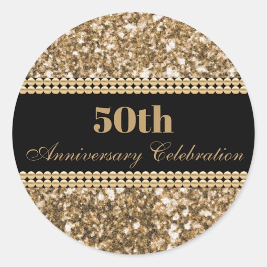 50e Jubileum Celebration Gold Faux Glitter Pea Ronde Sticker (Voorkant)